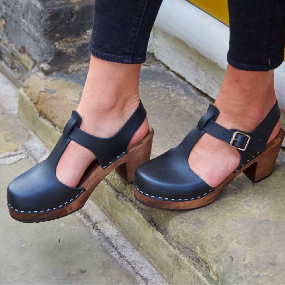 Lotta from Stockholm highwood t-strap clogs black on brown EU 41